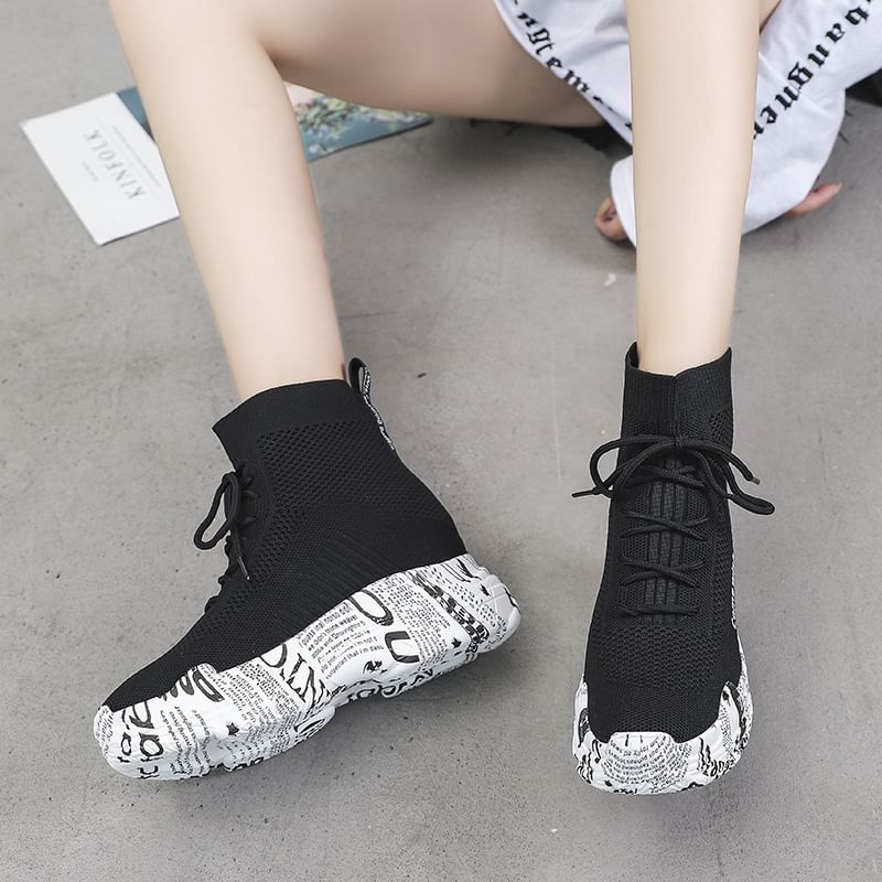 Platform Short Lace-Up Printed Boots