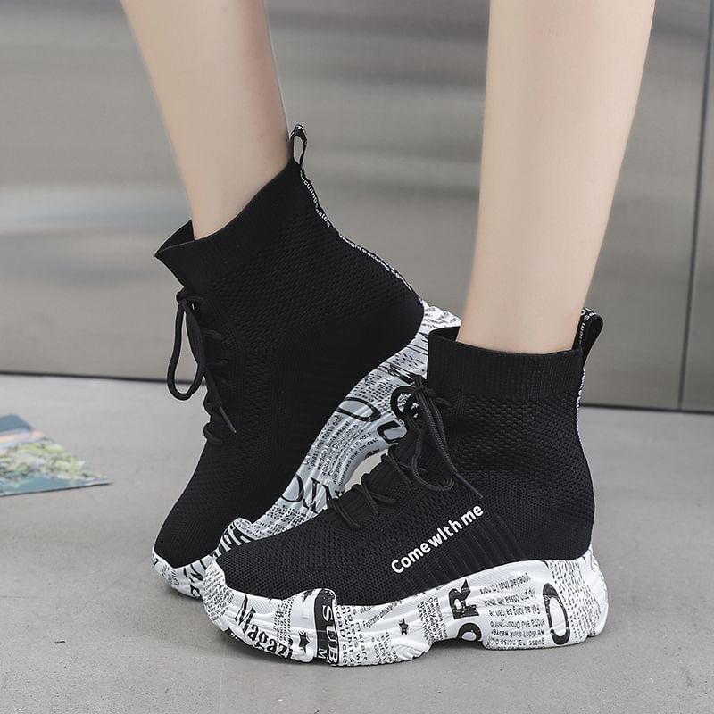 Platform Short Lace-Up Printed Boots