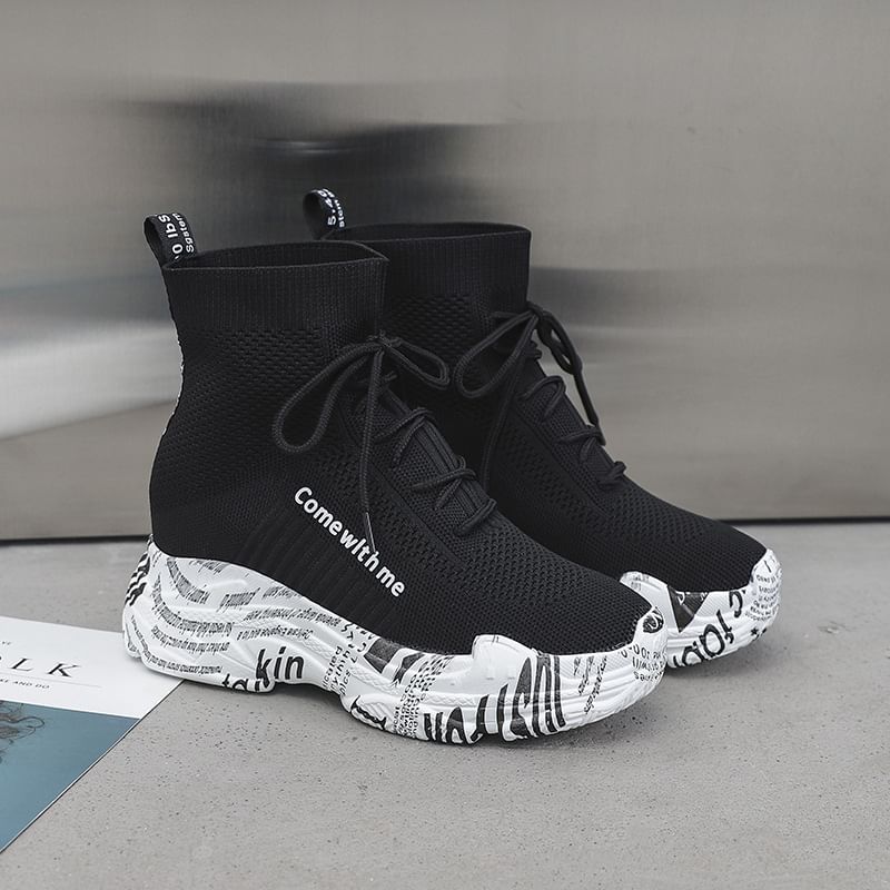 Platform Short Lace-Up Printed Boots