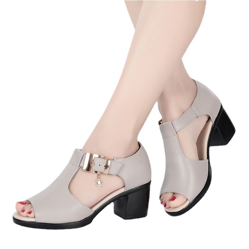 Chunky Sandals Buckled Heel