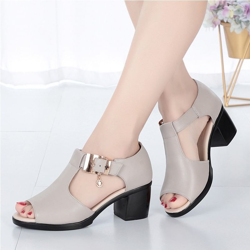 Chunky Sandals Buckled Heel