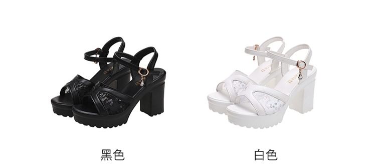 Sandals Platform Heel Sequined Chunky