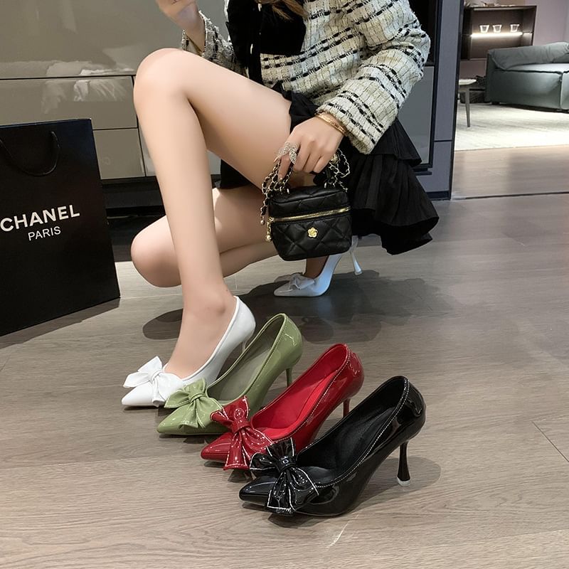 Pointy Heel Pumps Bow High