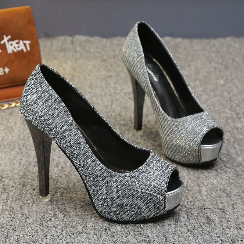 Platform Glitter Pump Heel Peep-Toe Stiletto