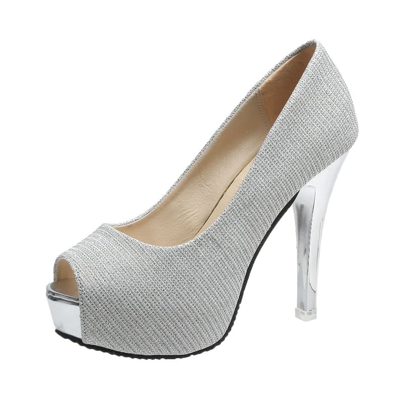 Platform Glitter Pump Heel Peep-Toe Stiletto