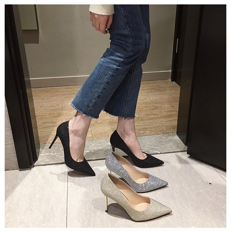 Pumps Heel Glitter Stiletto Pointy