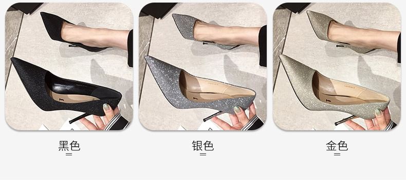 Pumps Heel Glitter Stiletto Pointy