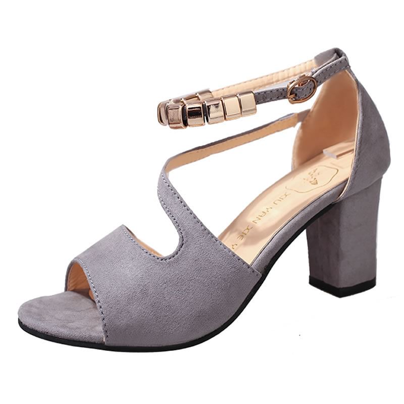 Strap Heel Bead Chunky Metal Sandals Ankle