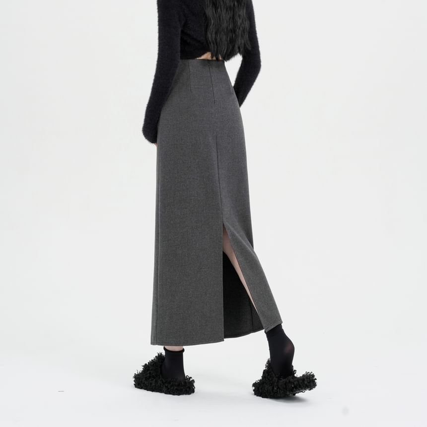Plain Skirt Waist Slit A-Line High Back Midi