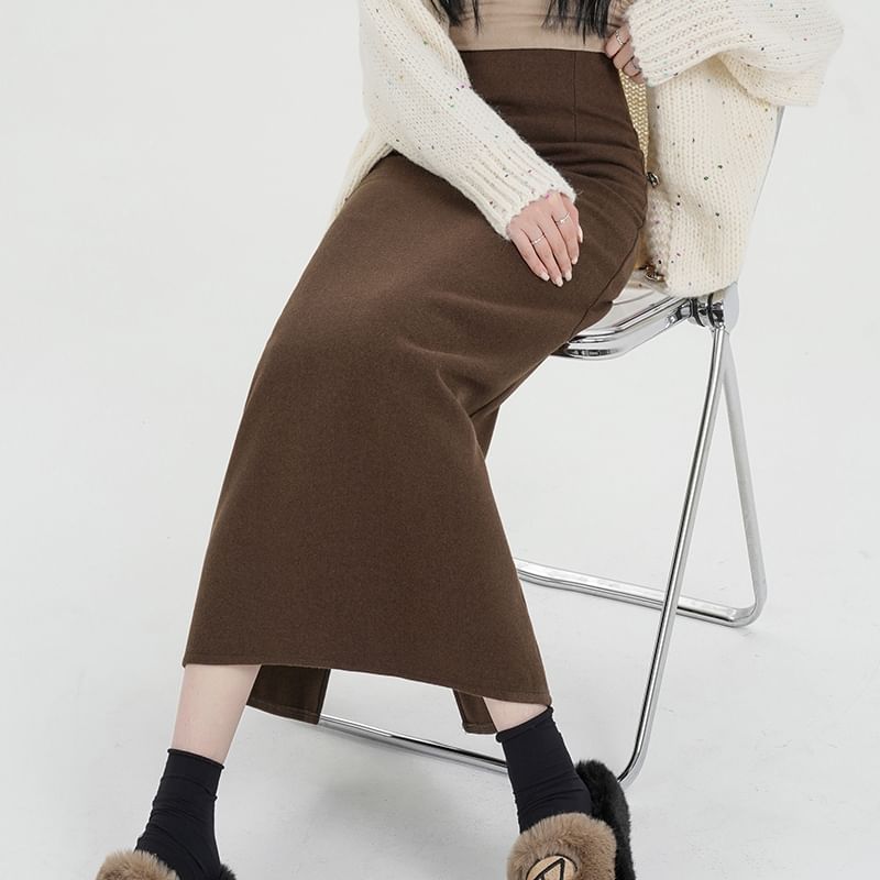 Plain Skirt Waist Slit A-Line High Back Midi