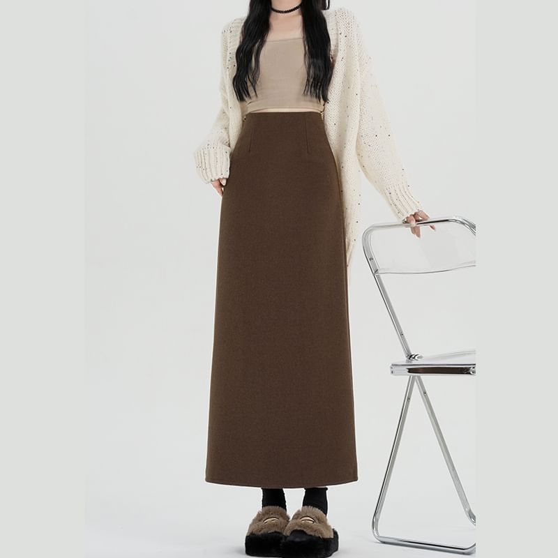 Plain Skirt Waist Slit A-Line High Back Midi