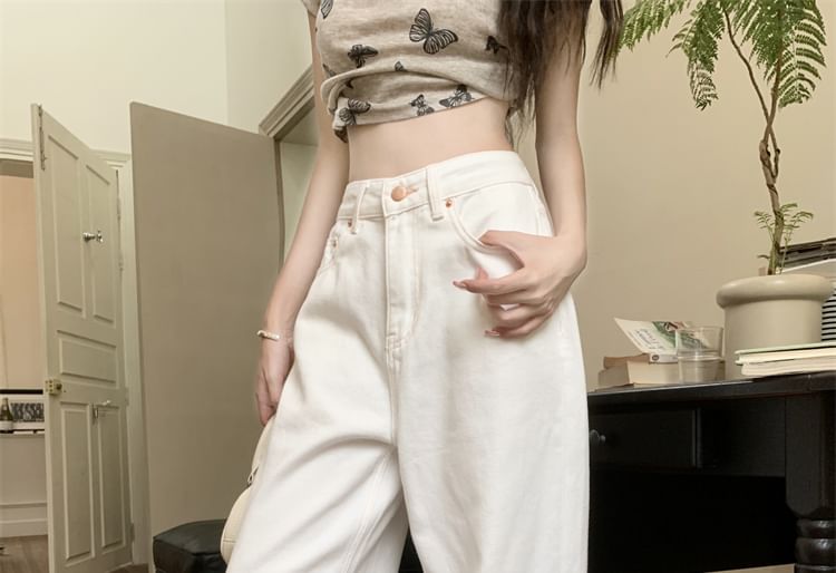 High Bow Loose Jeans Embroidered Waist Fit