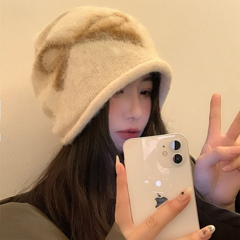 Print Knit Bow Beanie