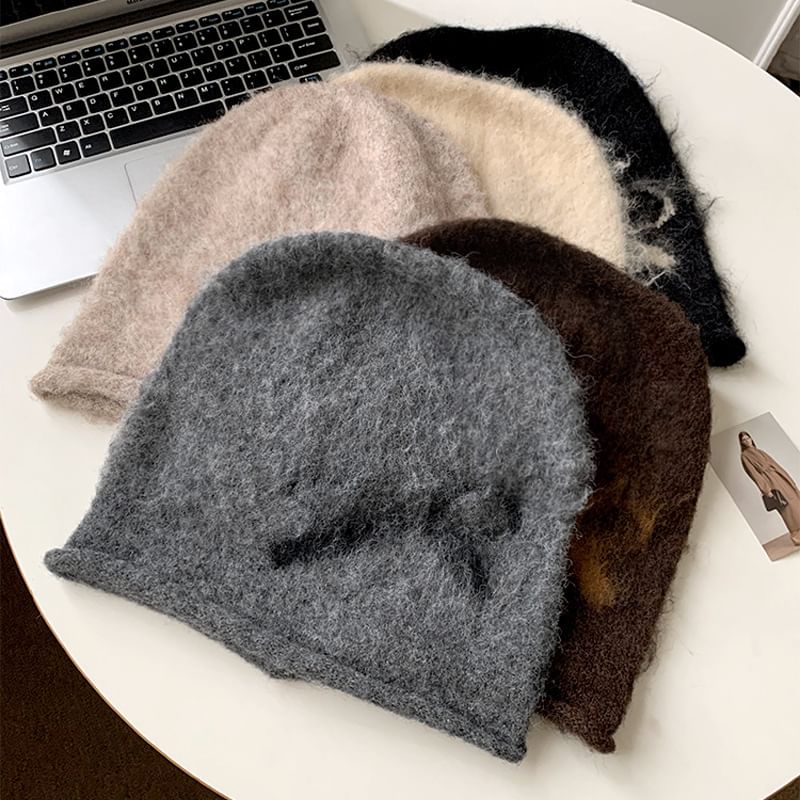 Print Knit Bow Beanie