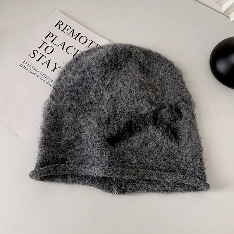 Print Knit Bow Beanie