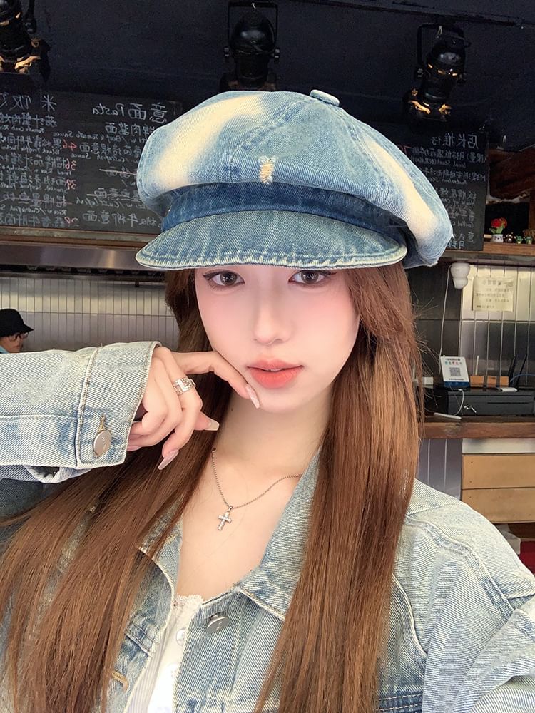 Newsboy Distressed Cap Denim Washed