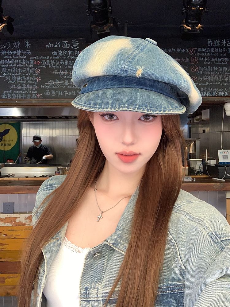 Newsboy Distressed Cap Denim Washed