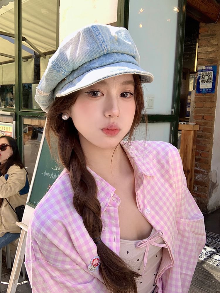 Newsboy Distressed Cap Denim Washed