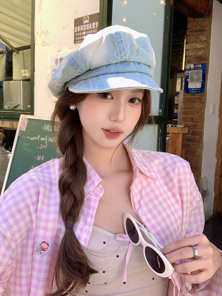 Newsboy Distressed Cap Denim Washed