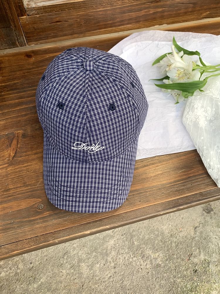 Lettering Embroidered Baseball Plaid Cap