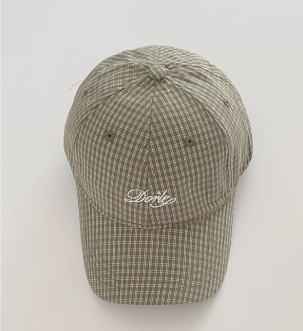 Lettering Embroidered Baseball Plaid Cap