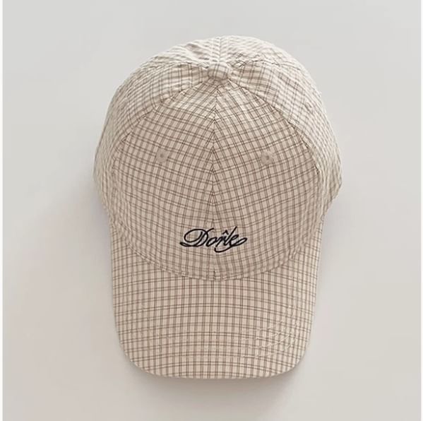 Lettering Embroidered Baseball Plaid Cap