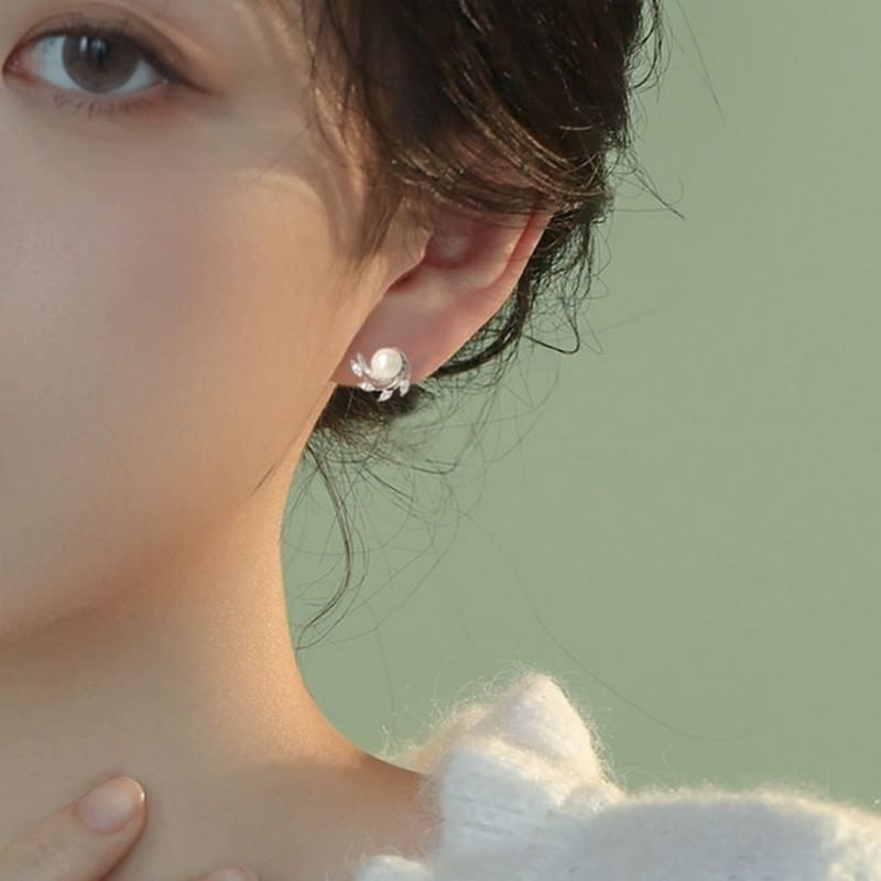 Pearl Rhinestone / Earring Faux On Stud Clip