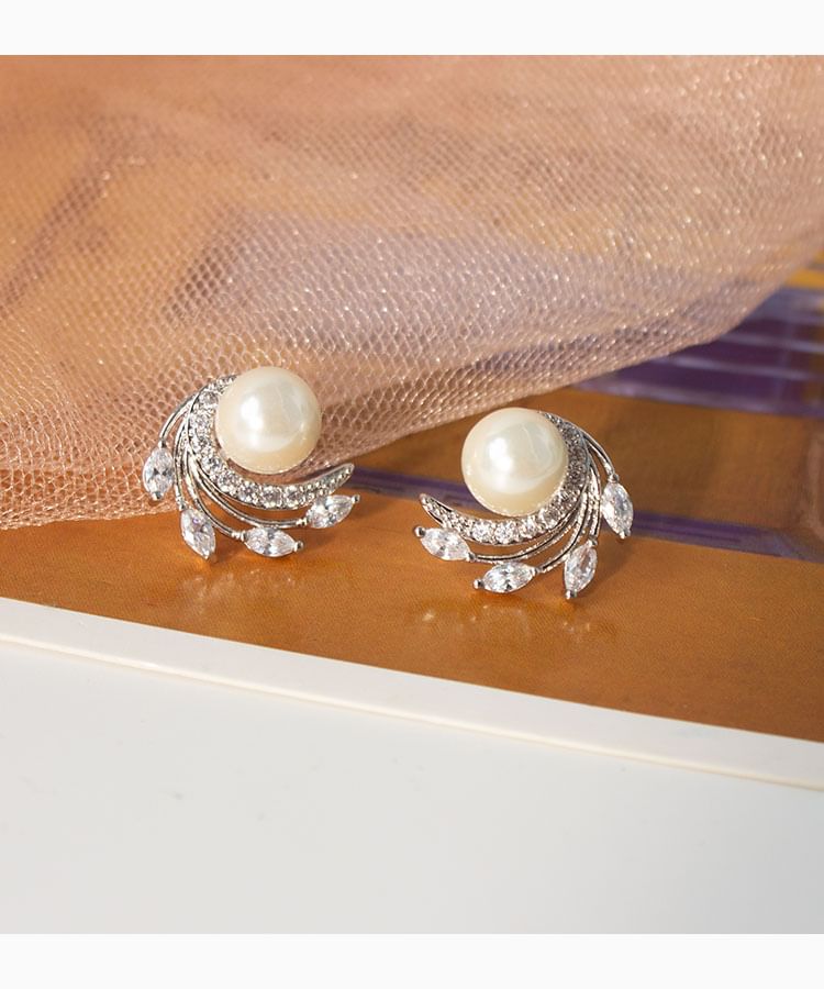 Pearl Rhinestone / Earring Faux On Stud Clip