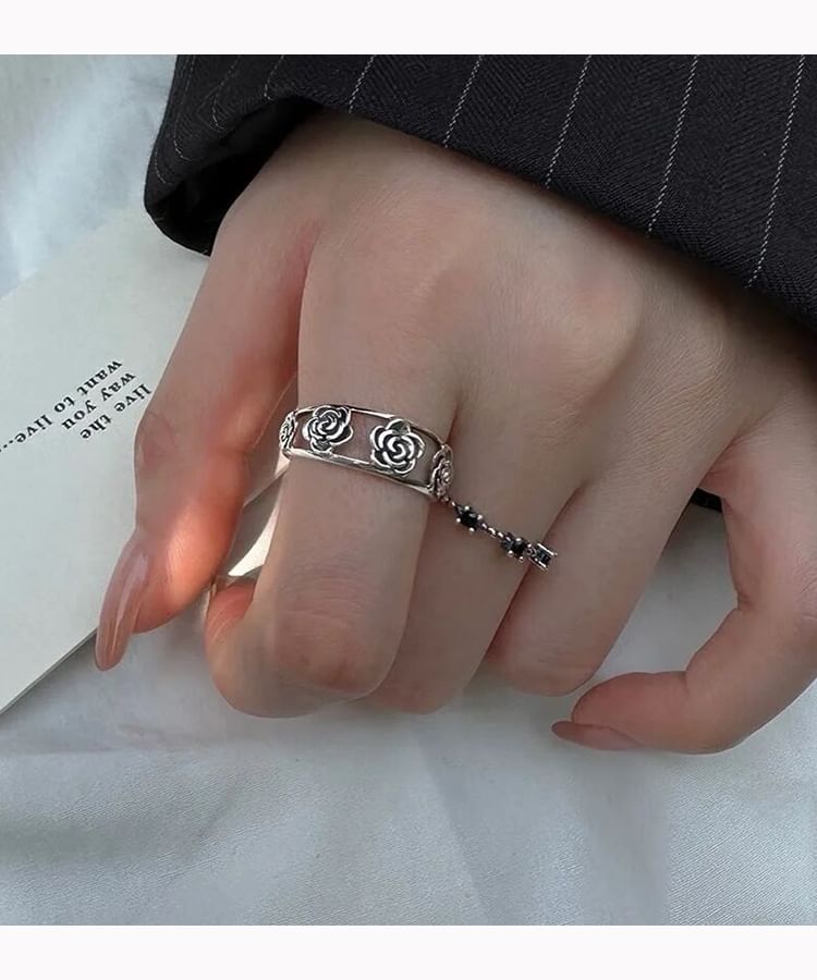 Open Flower Ring Set / Rhinestone