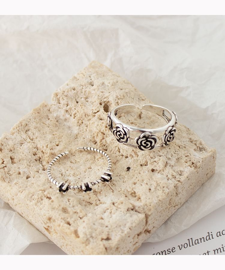 Open Flower Ring Set / Rhinestone