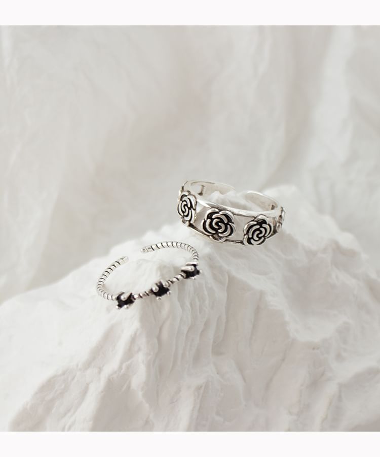 Open Flower Ring Set / Rhinestone