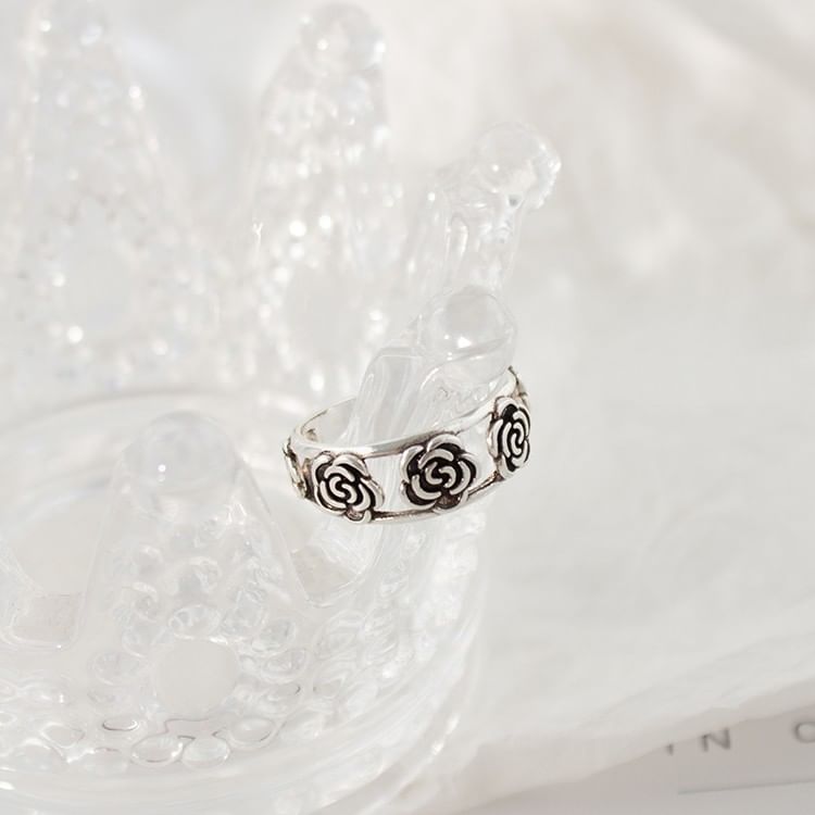 Open Flower Ring Set / Rhinestone