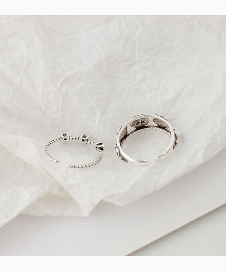 Open Flower Ring Set / Rhinestone