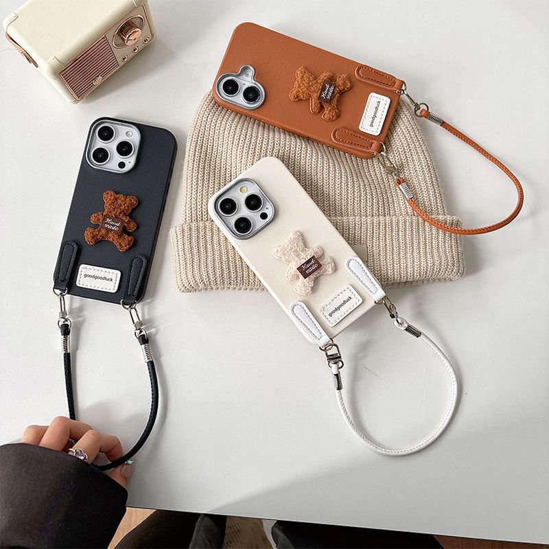 Case with Strap Phone Applique Bear