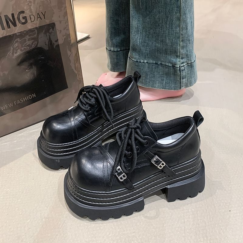 Oxfords Platform Lace Buckled Lettering Up