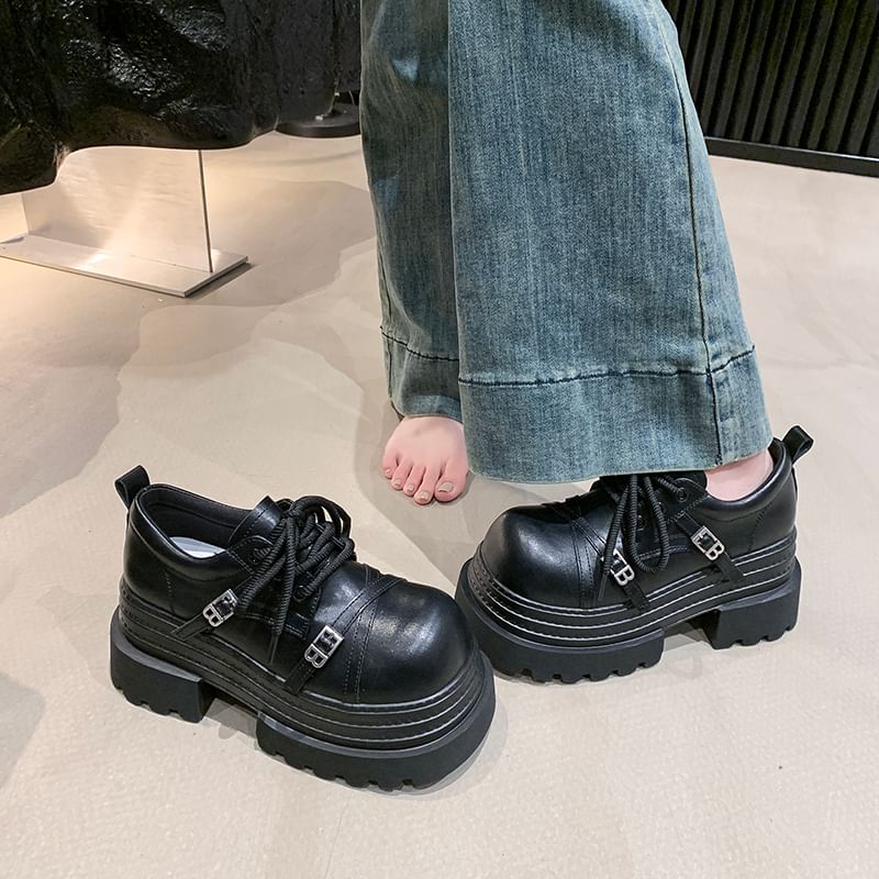 Oxfords Platform Lace Buckled Lettering Up