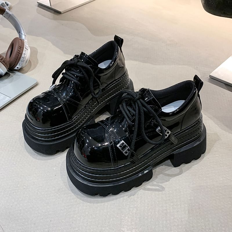 Oxfords Platform Lace Buckled Lettering Up