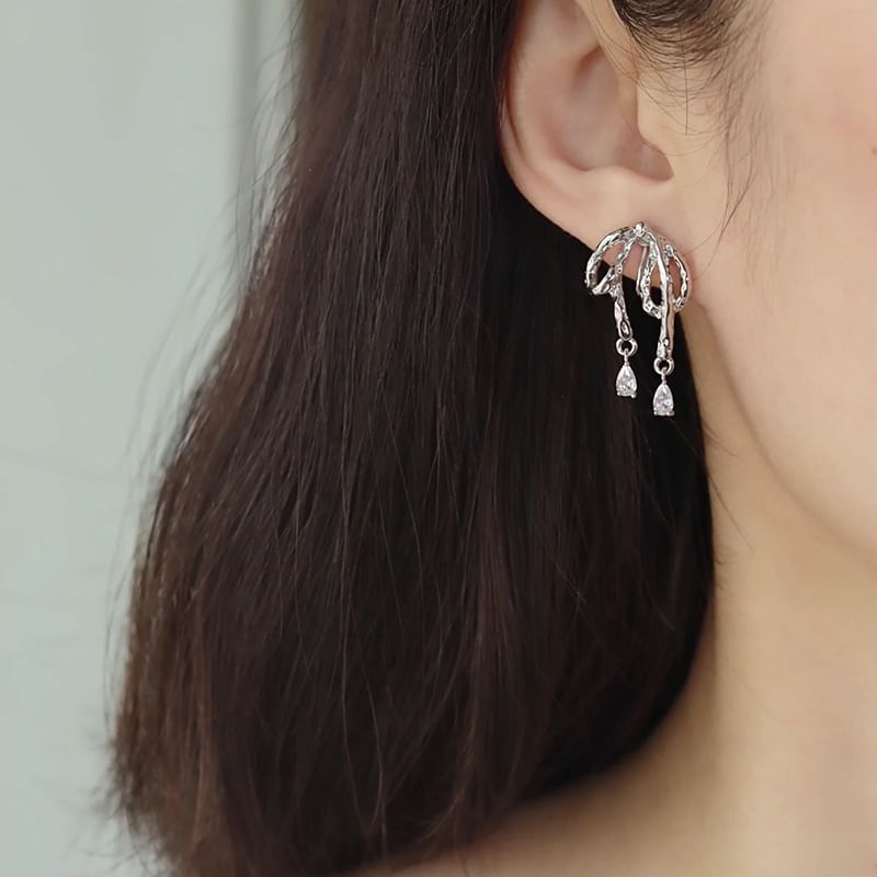 Rhinestone / Bow Earring Drop Clip On