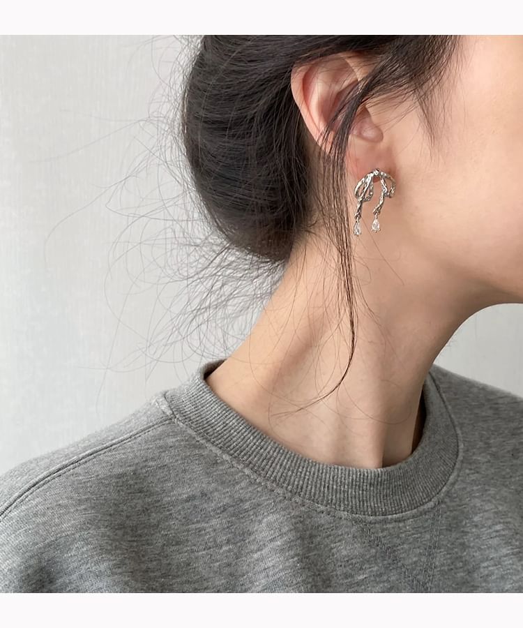Rhinestone / Bow Earring Drop Clip On