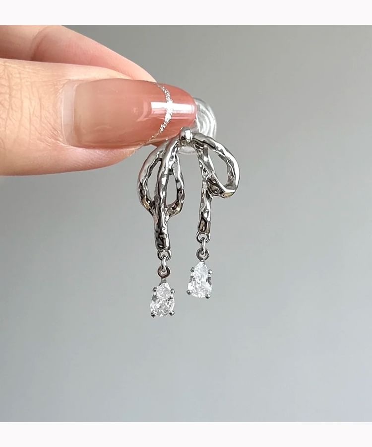 Rhinestone / Bow Earring Drop Clip On