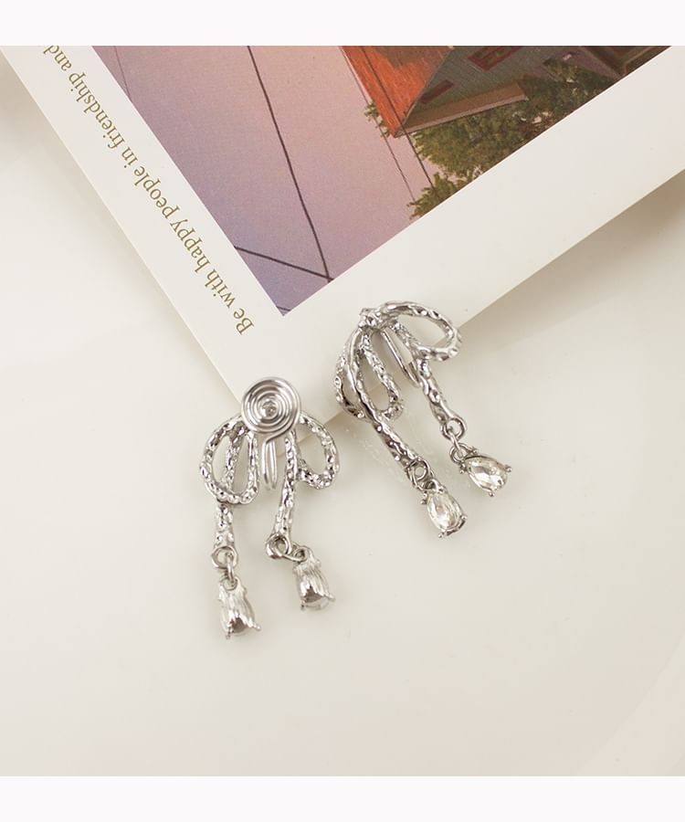Rhinestone / Bow Earring Drop Clip On