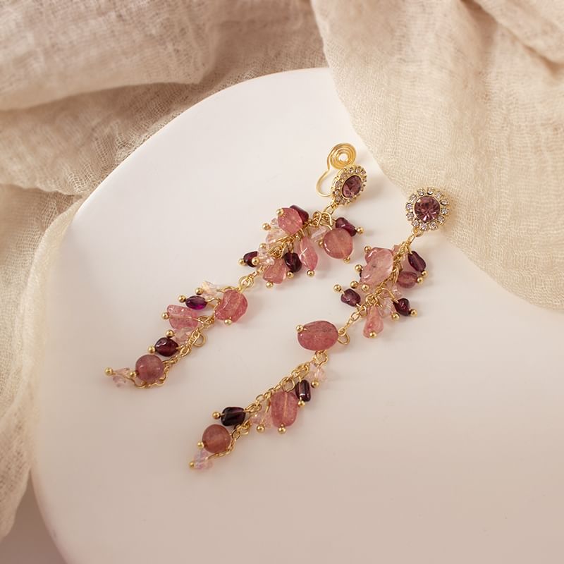 Rhinestone Drop Beaded Clip / Earring On