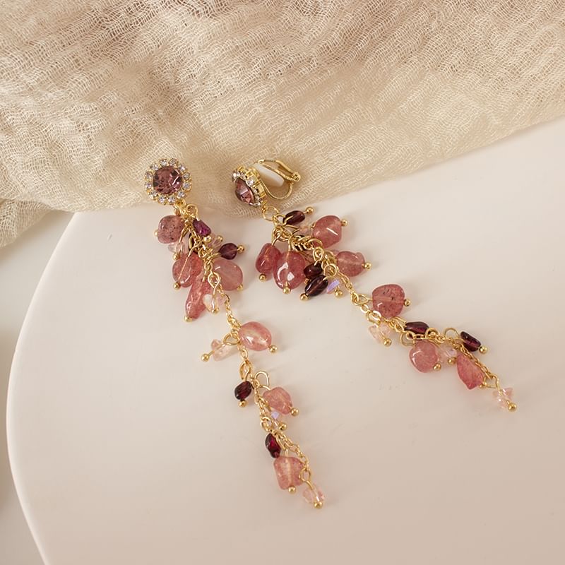 Rhinestone Drop Beaded Clip / Earring On