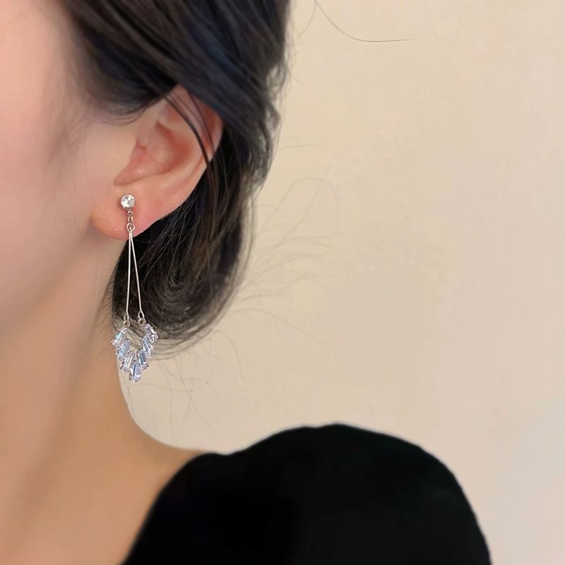 Earring Clip Drop On Geometric Rhinestone /