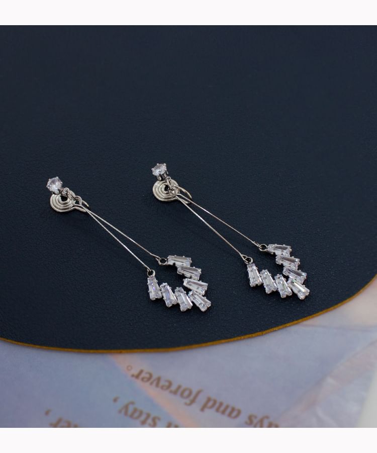 Earring Clip Drop On Geometric Rhinestone /