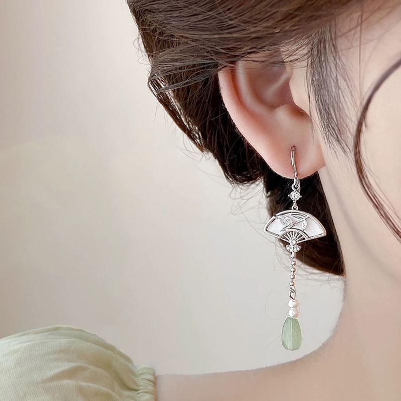 Earring / Clip On Faux Jade Drop Fan