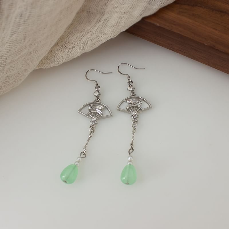Earring / Clip On Faux Jade Drop Fan