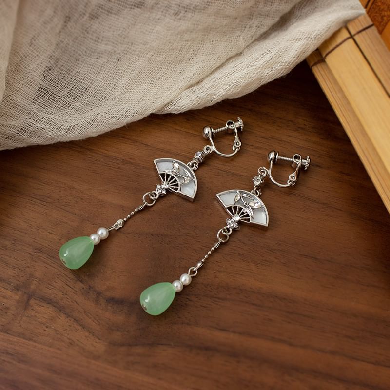 Earring / Clip On Faux Jade Drop Fan