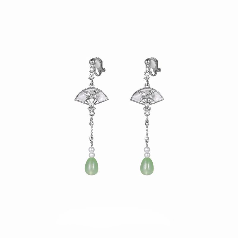 Earring / Clip On Faux Jade Drop Fan