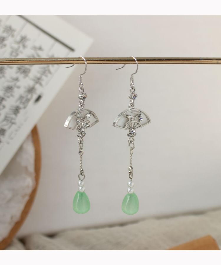 Earring / Clip On Faux Jade Drop Fan